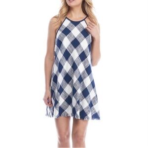 CLOTH & STONE Frayed Raw Hem Navy/White Buffalo Gingham Halter Dress Size Medium
